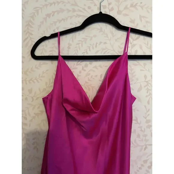 GENERATION LOVE Satin Pink Silk Dress with Spaghetti Straps - Picture 2 of 8